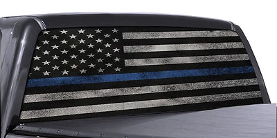Truck Rear Window Decal Thin Blue Line American Flag Perforated Vinyl Universal  - Image 1 of 3