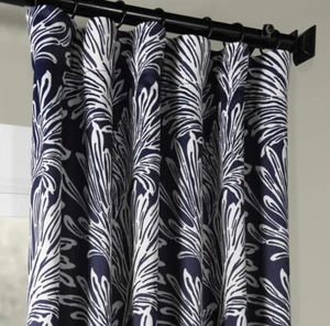 Navy Blue Floral Print Blackout Curtains 50"Wx96"L 4 Panels Available - Picture 1 of 7