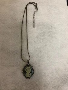 Used 19" Black Chain / Blue Cameo Necklace - Picture 1 of 2