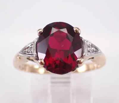 3 克拉椭圆形切割天然红色石榴石复古订婚戒指 14K 镀黄金 — 第 1/4 张图片