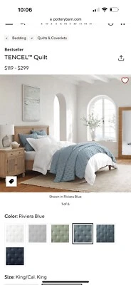 Pottery Barn Tencel Queen Quilt With 2 King shams ~Riviera Blue~ - Image 1 of 4