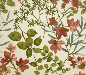 BALLARD DESIGNS ALESIA GREEN FLORAL VINE MULTIUSE LINEN FABRIC BY THE YARD 54"W - Picture 1 of 6