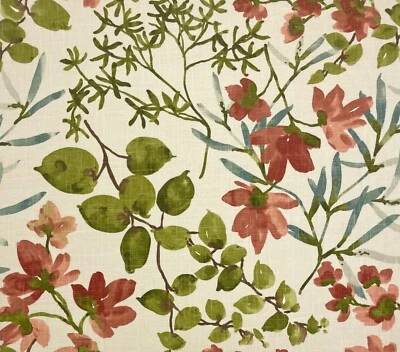 BALLARD DESIGNS ALESIA GREEN FLORAL VINE MULTIUSE LINEN FABRIC BY THE YARD 54"W - Image 1 of 4