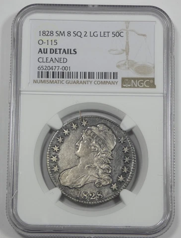 NGC Authentic 1828 Capped Bust/Lettered Edge SM 8 SQ 2 Lg Lt 50c AU Detail O-115 Cover