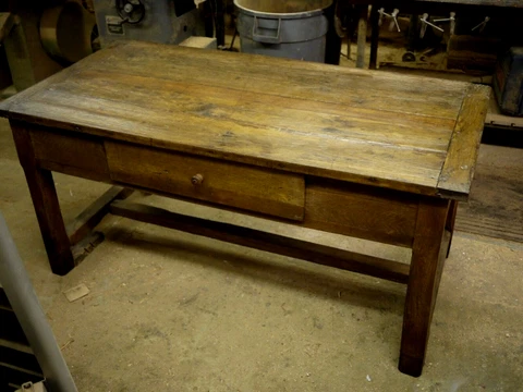 ANTIQUE FRENCH RUSTIC FARM TABLE, OAK with Drawer, 32 3/4" X 65" by 30 1/2" high Cover