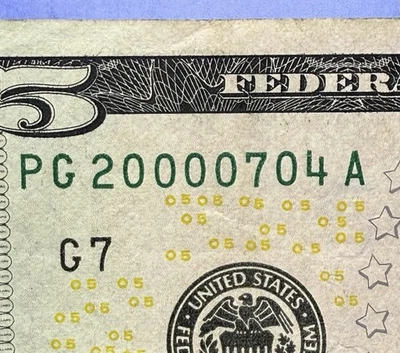 5$ Dollar Bill Birthday Note April 7 2000 Fancy Serial Number Anniversary Note. - Image 1 of 3