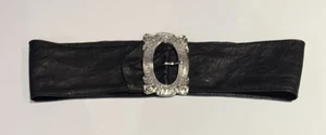 B-Low The Belt Wide Belt Soft Black Embossed Leather Silver Western Buckle Sz XS - Picture 1 of 10
