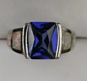 Vintage Sterlingsilber - Feueropal & Tansanit Unisex Ringgröße 8 - 6,87 g - Bild 1 von 15