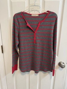 Faded Glory Damen XXL (20) Waffelmuster Henley Extra Slim Fit rot grau gestreift - Bild 1 von 11