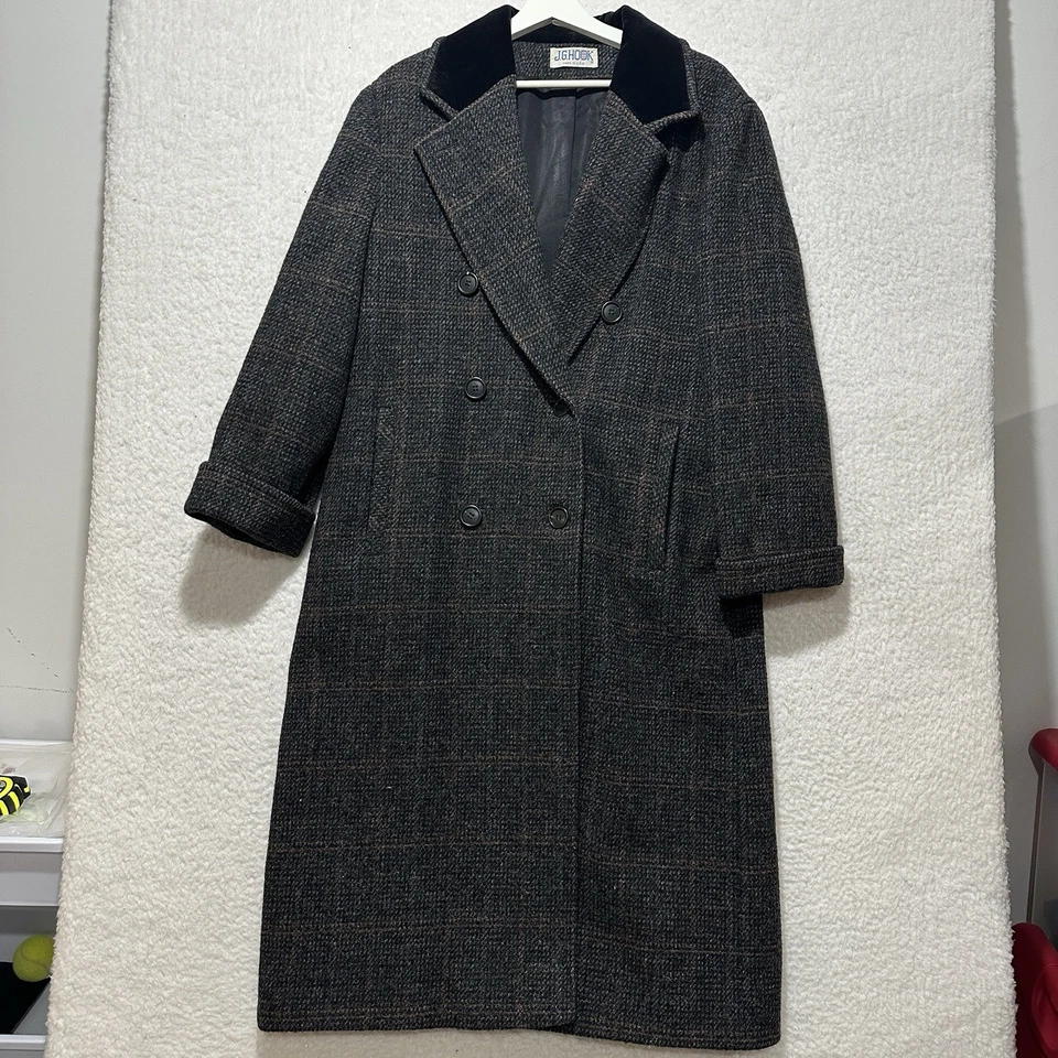 Casaco vintage J.G.HOOK xadrez cinza peito duplo 100% lã tamanho G, GG? Fabricado nos EUA - Imagem 1 de 4