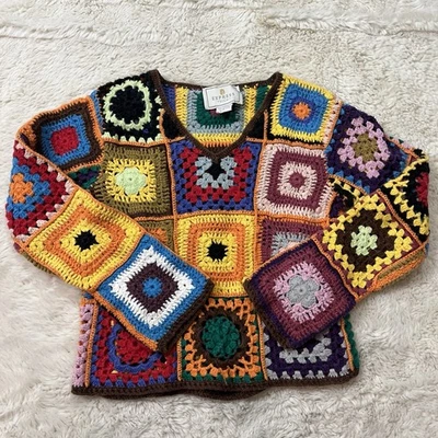 Suéter Vintage Express Tricot Crochet Mujer Pequeño Multicolor Boho Festival Foto 1 de 4