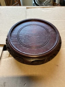Vintage geschnitzte dunkle Holz 4,5" chinesische Vase Schüssel Erhöhung Sockel Ständer neu - Bild 1 von 6