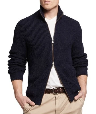 BRUNELLO CUCINELLI Rib Knit Cotton-Linen Zip Cardigan Sweater 60 IT/ 50 US $2500 - Image 1 of 4