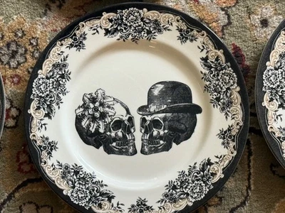 2 Skull Couple Dishes- Royal Stafford Large Dinner Plates- Gorgeous ! Halloween - Image 1 of 3