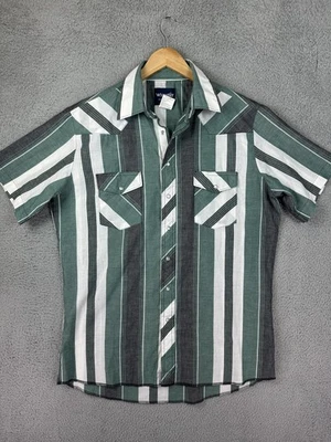 Wrangler Shirt Mens Large Tall Green Striped Western Pearl Snaps Short Sleeve - Image 1 of 4