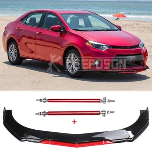 Parachoques delantero rojo alerón labial divisor + varillas de puntal para Toyota Corolla Hatchback - Imagen 1 de 14