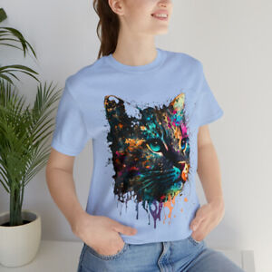 T-shirt coloré art abstrait peinture éclaboussure visage de chat