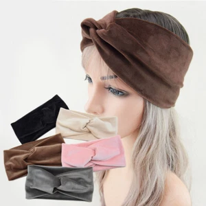 Fascia per capelli turbante incrociata in velluto fascia per capelli tinta unita morbida larga elastica - Foto 1 di 40