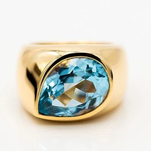 Ring 18K Yellow Gold Aquamarine Size 54.5 - Picture 1 of 2