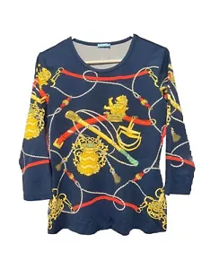 J. McLaughlin Pullover Strick Oberteil Medium Reitsport Kette rot/gold/marine Print - Bild 1 von 10