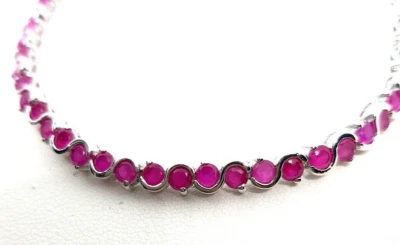 Pulsera Rubí Rojo Simulado Oro Blanco 18K Relleno GP Línea Tenis Redonda Novia 7" Foto 1 de 4