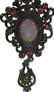SARAH COVENTRY VINTAGE CONTESSA ROSA FEUEROPAL STRASS BROSCHE ANHÄNGER GOLDFARBEN - Bild 1 von 7