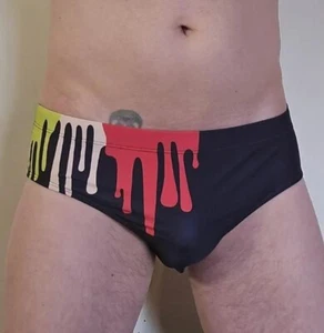 New Men's Sexy Black Drip Low Rise Swim Bikini Brief w/Contoured Pouch - Gay - Picture 1 of 7