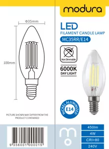 5 x LED Filament Candle Lamp E14 4W 6000k Day Light 450 Lumens Glass Bulb 360° - Picture 1 of 1
