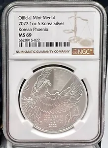 2022 South Korea 1 Clay Phoenix 1 oz .999 Silver Coin Medal - NGC MS 69 - Picture 1 of 4