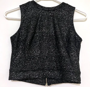 Love Ady Womens Small Black Sparkly Sleeveless Crop Top Zip-Up Back Polyester - Picture 1 of 4
