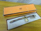 Hermes Kelly Watch Gold plated Ladies Wrist watch Brown Leather Band Belt JANK