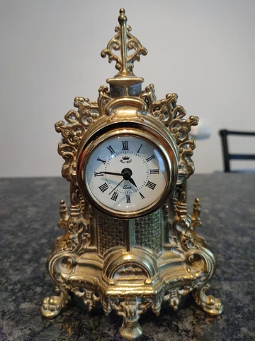 Brass Made In Italy Mantle Colck 9" Tall Romain Numerals Cover