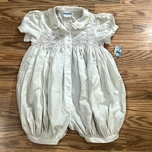 Vintage Romper Girl 24M Rosey Kids Smocked Embroidered Balloon Baby Outfit NOS - Picture 1 of 13