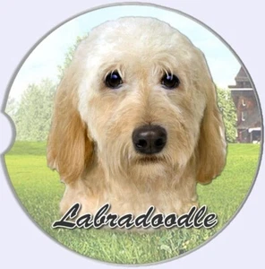 ES Pets Dog Absorbent Stoneware Car/Boat Cup Holder Coaster Labradoodle, Cream - Picture 1 of 3