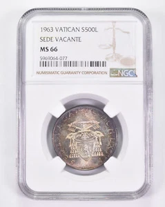 MS66 1963 Vatican 500 Lire Silver - Sede Vacante - Graded NGC Toned! *8928 - Picture 1 of 3