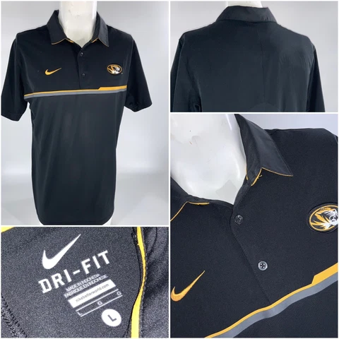 Mizzou Tigers Nike FitDry Polo Shirt L Men Black Poly Lycra LNWOT YGI B3-241 Cover