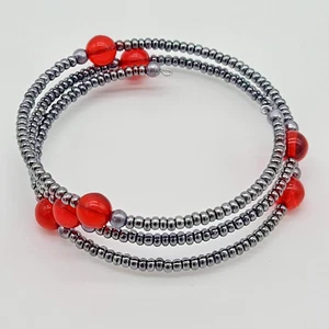 Metall Rotguss Samen & Klar Rot Perlen Spule Armband - Bild 1 von 6