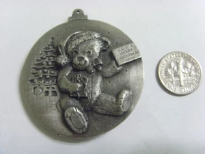 1988 Vintage Zinn Frohe Weihnachten Medaille Dekoration Ornament 1,3 Unze 50310 - Bild 1 von 7