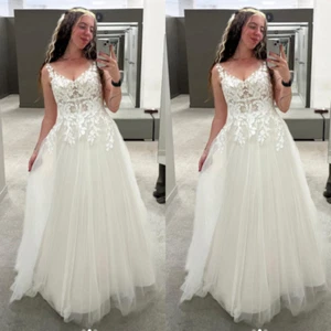 Sleeveless Summer Wedding Dresses Beach Boho Tulle White Ivory Bridal Gowns - Picture 1 of 14