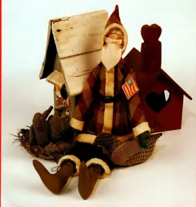 Bird in Hand Santa Sewing Paint Pattern Soft Sculpture Primitive Country - Picture 1 of 2