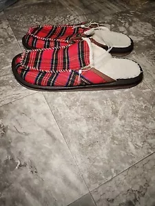 Sanuk You Got My Back Plaid Chill Slides Slippers Crimson Red Men’s Size 9 New - Picture 1 of 5