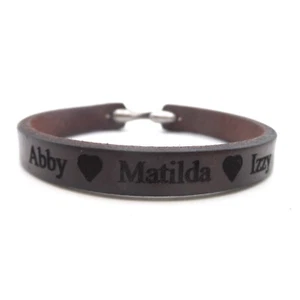 Personalised Engraved Leather Bracelet for Men - Gift Boxed - Birthday Christmas - Picture 1 of 8
