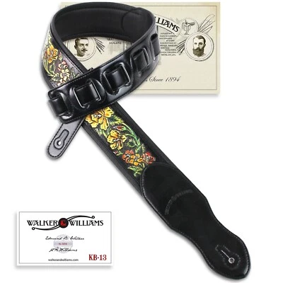 Walker & Williams KB-13 глянцевый черный ремень с резными желтыми розами на лицевой коже - Изображение 1 из 4