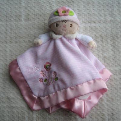 Douglas Baby Girl Lovey Security Blanket Pink White Stripe Satin Trim Plush Doll Foto 1 de 4