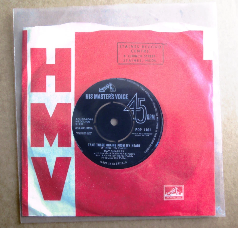 RAY CHARLES ~ TAKE THESE CHAINS FROM MY HEART ~ 1963 UK HMV JAZZ 7" VINYL SINGLE - Image 1 of 1