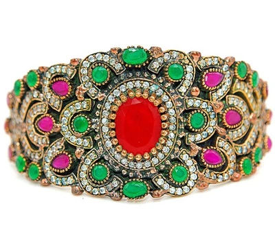 Ottoman Empire Style 25CT Treated Ruby & Topaz 925 Sterling Silver Bracelet PT1 - Image 1 of 4
