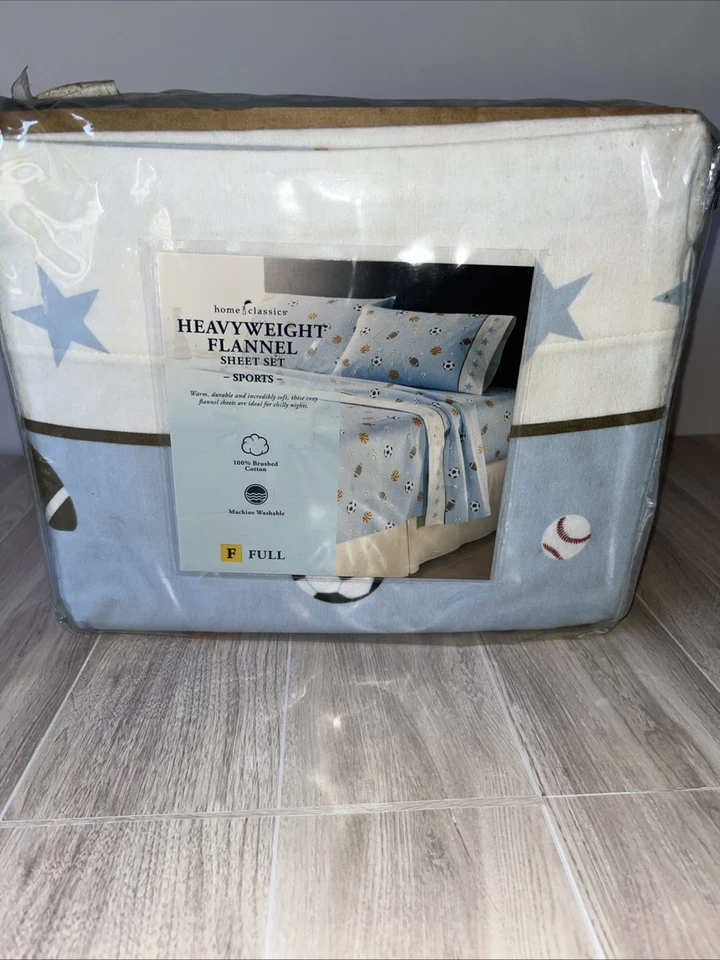 Juego de sábanas deportivas Home Classics franela de algodón azul peso pesado completo Foto 1 de 4