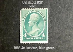 A Great US Mint Stamp US Scott # 211 1883 4c Jackson, blue green (small fault) - Picture 1 of 2