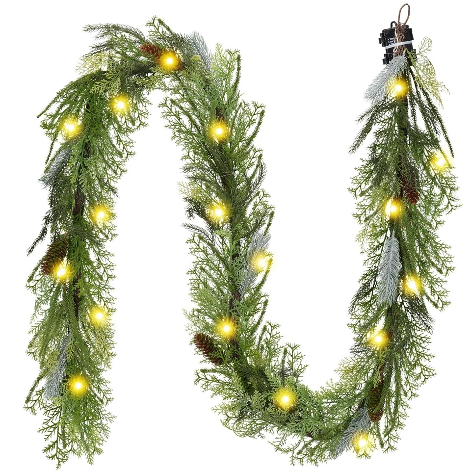 Christmas Garland 9Ft with Warm White LED Lights Pine Cones and Berries - Image 1 of 1