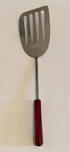 Vintage A&J Ekco USA Chrome 13” Slotted Angled Spatula Red Handle - Picture 1 of 2